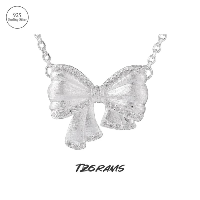 925 Sterling Silver Bowknot Short Necklace Sweet Silver Clavicle Chain