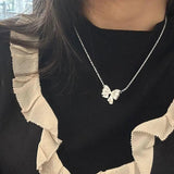 925 Sterling Silver Bowknot Short Necklace Sweet Silver Clavicle Chain