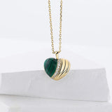 Sterling Silver Heart Necklace with Malachite for Women