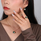 Sterling Silver Heart Necklace with Malachite for Women