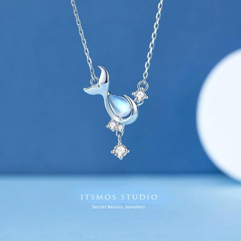 925 Silver Whale Crystal Pendant Necklace Light Chain Protect Animals