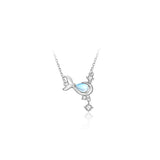 925 Silver Whale Crystal Pendant Necklace Light Chain Protect Animals