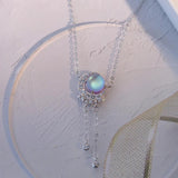 Moon Star Zircon Necklace S925 Sterling Silver Tassel Pendant Jewelry