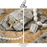 S'STEEL Freshwater Pearl Zircon Pendant Necklace 925 Sterling Silver Jewelry