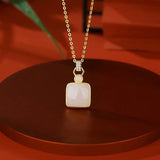 Hetian Jade Square Jade Necklace Retro Chinese Style Silver Necklace