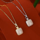 Hetian Jade Square Jade Necklace Retro Chinese Style Silver Necklace