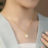 Hetian Jade Square Jade Necklace Retro Chinese Style Silver Necklace