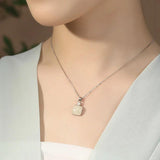 Hetian Jade Square Jade Necklace Retro Chinese Style Silver Necklace