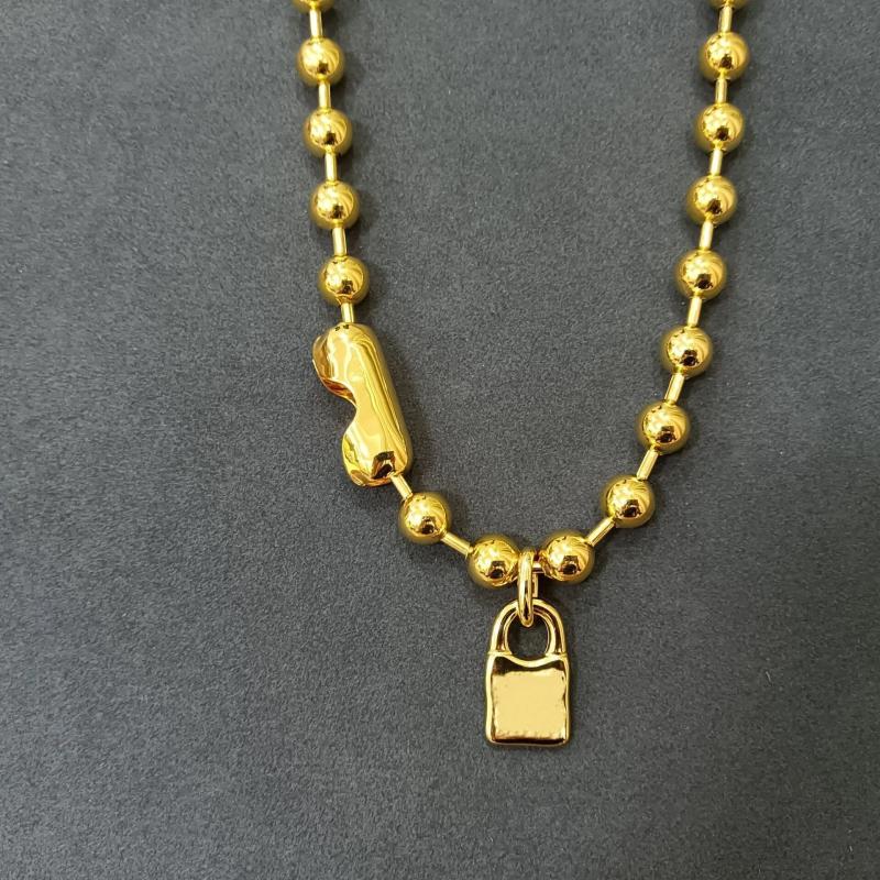 Electroplating 925 Silver Beads Chain Lock Necklace 14K Jewelry