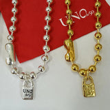 Electroplating 925 Silver Beads Chain Lock Necklace 14K Jewelry