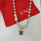 Electroplating 925 Silver Beads Chain Lock Necklace 14K Jewelry