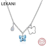 Austrian Crystal Butterfly Tassel Pendant Necklace S925 Silver Collar