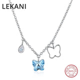 Austrian Crystal Butterfly Tassel Pendant Necklace S925 Silver Collar