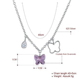 Austrian Crystal Butterfly Tassel Pendant Necklace S925 Silver Collar