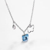 Austrian Crystal Butterfly Tassel Pendant Necklace S925 Silver Collar