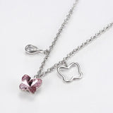 Austrian Crystal Butterfly Tassel Pendant Necklace S925 Silver Collar