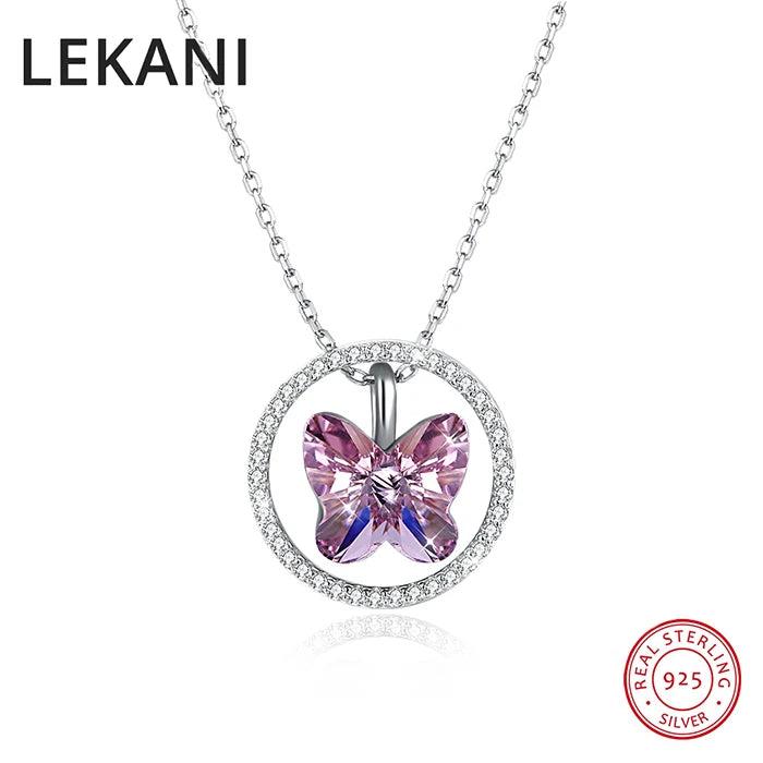 Austrian Crystal Butterfly Circle Pendant Necklace