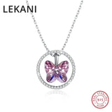 Austrian Crystal Butterfly Circle Pendant Necklace