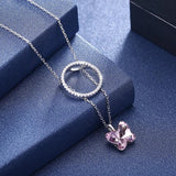 Austrian Crystal Butterfly Circle Pendant Necklace