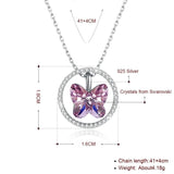 Austrian Crystal Butterfly Circle Pendant Necklace