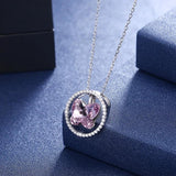 Austrian Crystal Butterfly Circle Pendant Necklace
