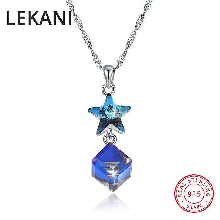 Austria Star Cube Pendant Necklace Real S925 Silver Chain Collar
