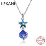 Austria Star Cube Pendant Necklace Real S925 Silver Chain Collar