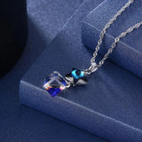 Austria Star Cube Pendant Necklace Real S925 Silver Chain Collar