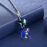 Austria Star Cube Pendant Necklace Real S925 Silver Chain Collar
