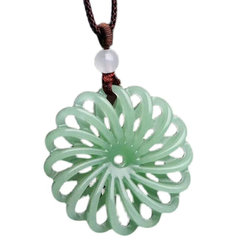 Antique Green Jade Flower Pendant Necklace
