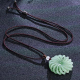 Antique Green Jade Flower Pendant Necklace