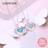 925 Silver Double Heart Pendant Necklace Crystal Gift LNS1017