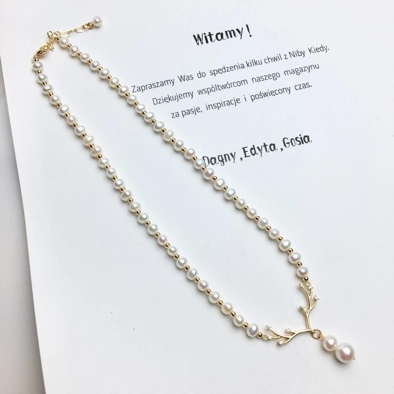 14K Natural Freshwater Pearl Antlers Necklace DIY Jewelry