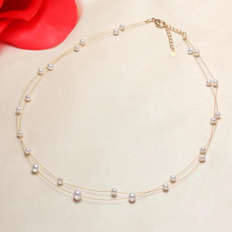 2PCS 14K True Filled 6-7MM Freshwater Pearl Chokers Necklaces