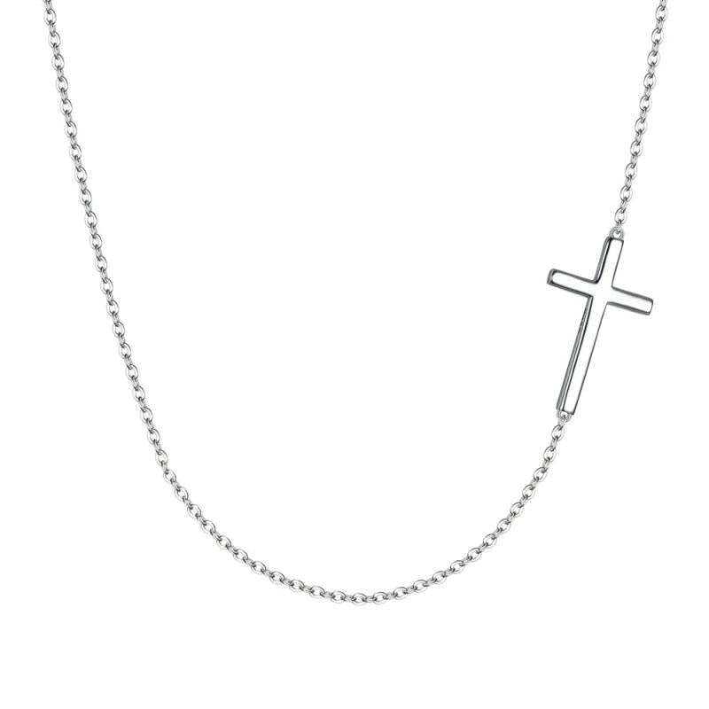 925 Silver Cross Necklace Women Choker Chain Religious Gift