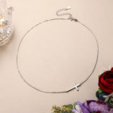 925 Silver Cross Necklace Women Choker Chain Religious Gift