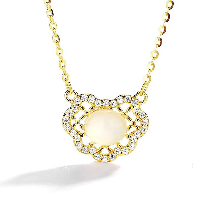 925 Silver Hetian Jade Pendant Chinese Style Necklace