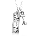 925 Sterling Silver Barbell Pendant Necklace 18''