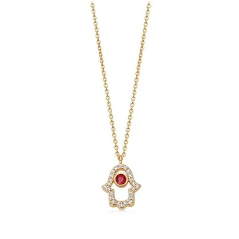 Evil Eye Clavicle Heart Red Zircon Charm Necklace