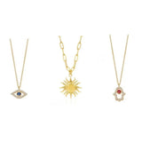 Evil Eye Clavicle Heart Red Zircon Charm Necklace