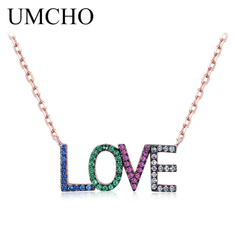 Rainbow LOVE Chain 925 Silver Necklace Anniversary Gift