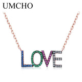 Rainbow LOVE Chain 925 Silver Necklace Anniversary Gift