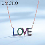 Rainbow LOVE Chain 925 Silver Necklace Anniversary Gift