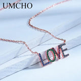 Rainbow LOVE Chain 925 Silver Necklace Anniversary Gift