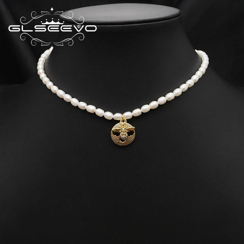 Shining Bee Pendant Pearl Necklace Minimalism Women Jewelry GN0423