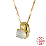 925 Silver Moonstone Heart Necklace Women Gemstone Pendant Jewelry GMN08