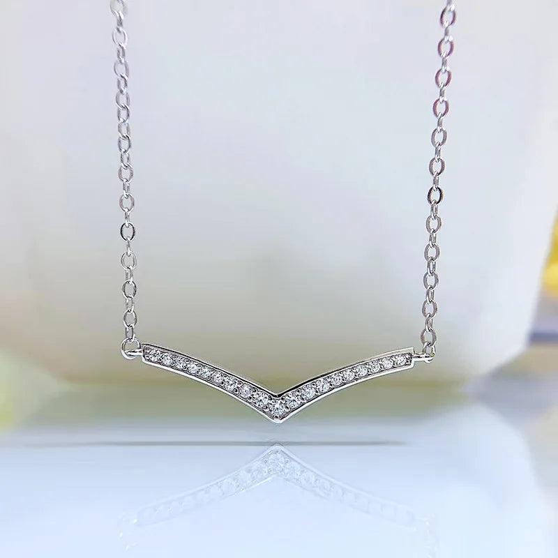 925 Silver V Necklace Pendant Charm Collar Chain