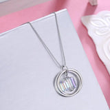 Circles Cube Crystals Pendants Necklaces Real 925 Sterling Silver Jewelry Women