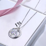 Circles Cube Crystals Pendants Necklaces Real 925 Sterling Silver Jewelry Women