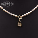 Freshwater Pearl Zircon Lock Pin Pendant Necklace GN0288B